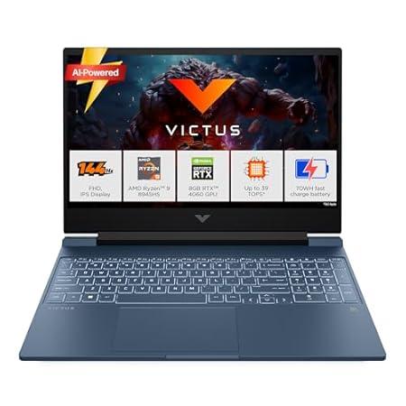 HP Victus, AMD Ryzen 9-8945HS, 8GB RTX 4060, Upgrade (Upto 32GB) 16GB RAM, 1TB SSD, 144Hz, 300nits, IPS, 15.6"/39.6cm, FHD, Win11, M365* Office 24, Blue, 2.29Kg, Backlit, fb3025AX, AI Gaming Laptop